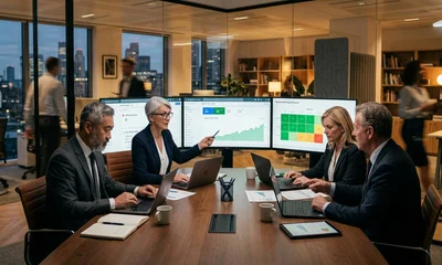 Consultor experto en posicionamiento SEO explicando la estrategia orgánica en una reunión con clientes