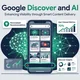 Persona usando un smartphone sobre Google Discover IA para leer noticias y resúmenes en el móvil.