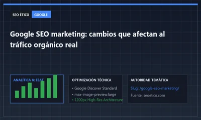 Pantalla de análisis con métricas para ilustrar Google SEO marketing