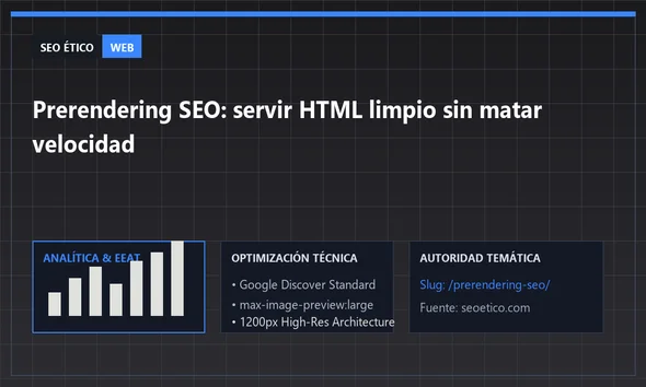 Monitor con código de una web para ilustrar prerendering SEO en una arquitectura moderna