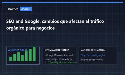 Pantalla de resultados de SEO and Google en un ordenador mostrando el buscador