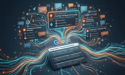 Persona participando en una conversación de SEO para foros desde un portátil en un entorno de trabajo